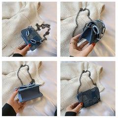 Vintage Denim Chain Crossbody Bag Small Shoulder Bag for Women