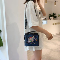 Vintage Elephant Embroidery Tote Bag Women