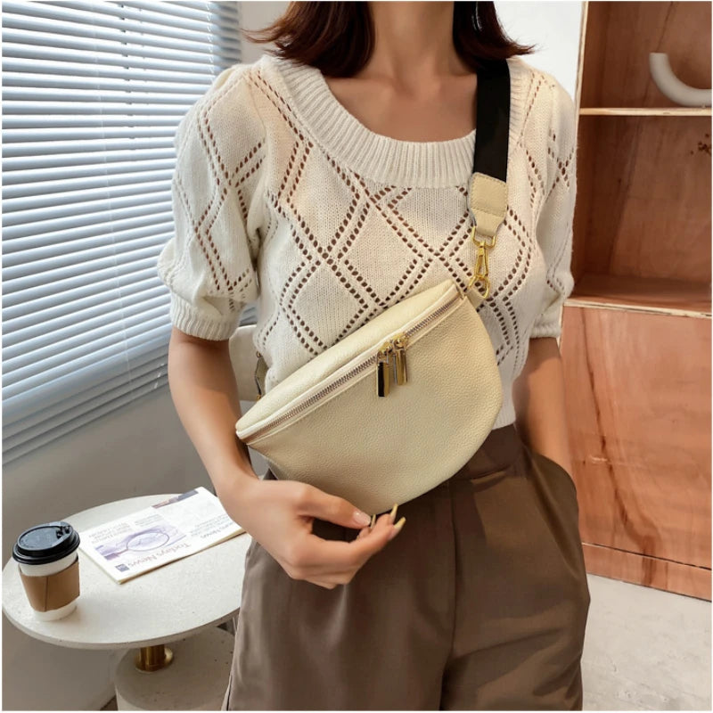 Vintage Fanny Pack Woman Banana Waist Bag Wide Shoulder Strap Crossbody Chest Ba