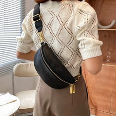 Vintage Fanny Pack Woman Banana Waist Bag Wide Shoulder Strap Crossbody Chest Ba