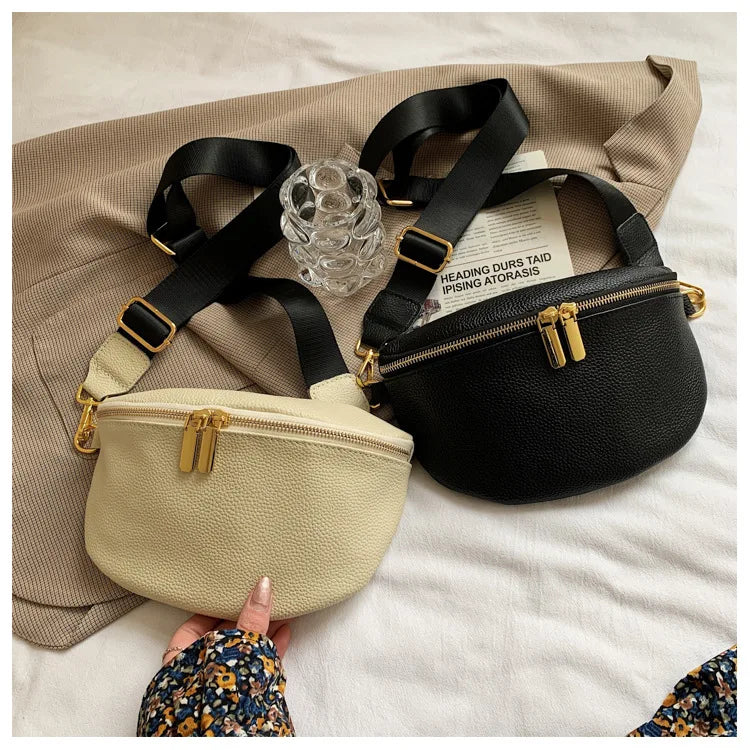Vintage Fanny Pack for Woman Banana Waist Bag Wide Shoulder Strap