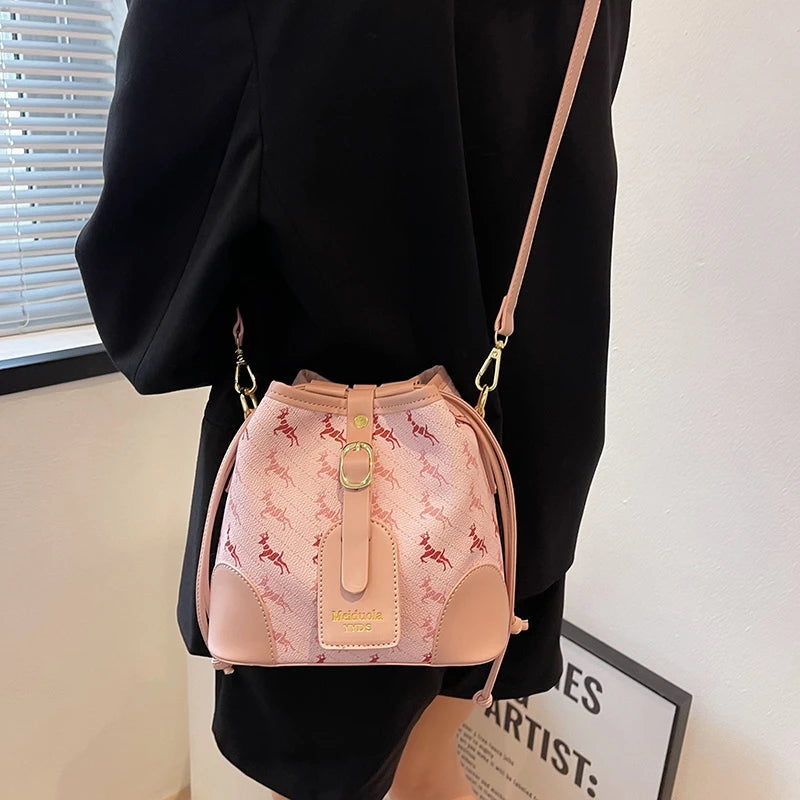 Vintage Women's Handbag PU Leather Bucket Shoulder Messenger Bag
