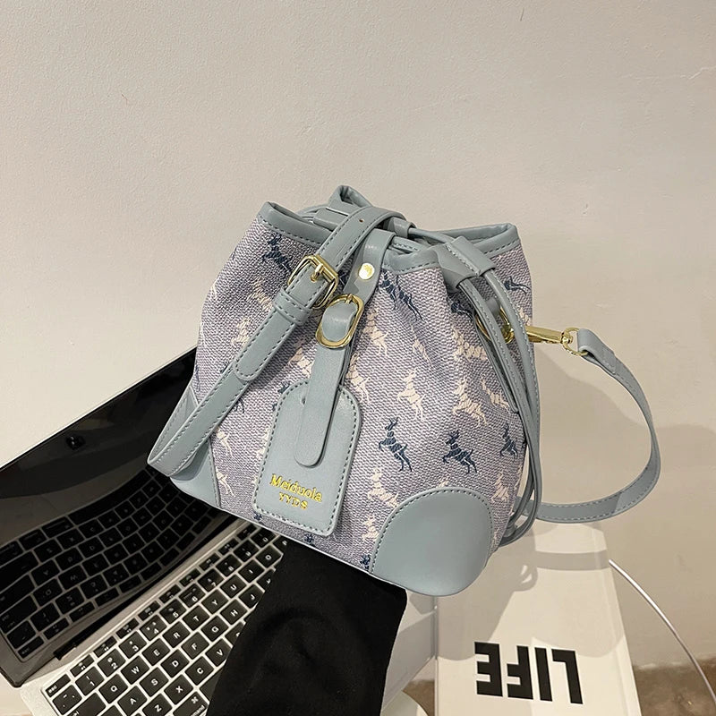Vintage Women's Handbag PU Leather Bucket Shoulder Messenger Bag