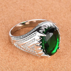 Vintage Green Crystal Emerald Gemstones Rings for Men Silver Jewelry Bague Mascu