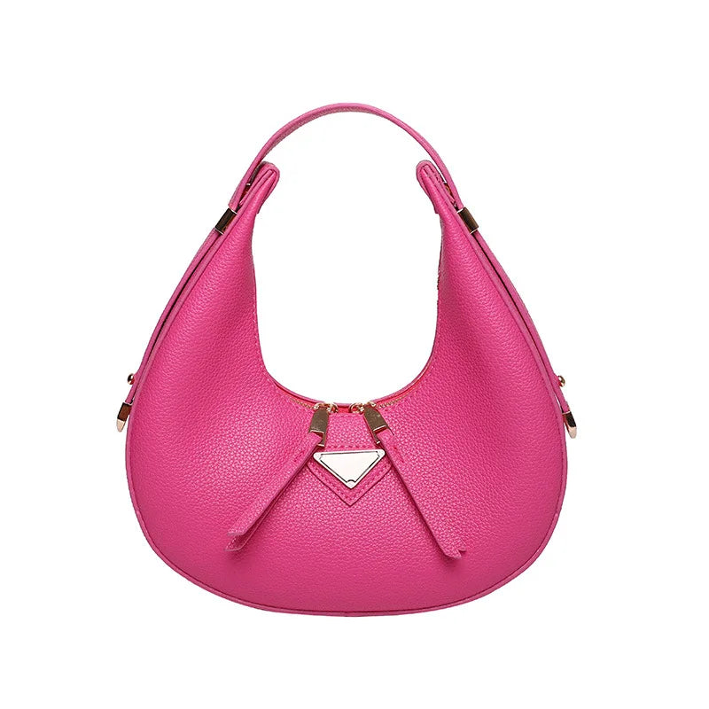 Vintage Litchi Pattern Crescent Bag Armpit Shoulder Bag
