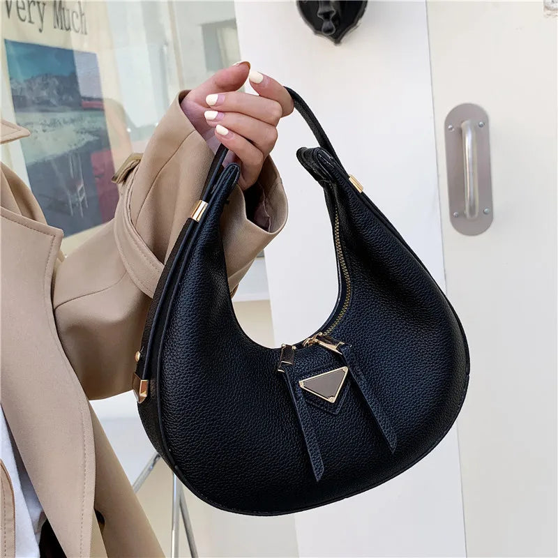 Vintage Litchi Pattern Crescent Bag Armpit Shoulder Bag