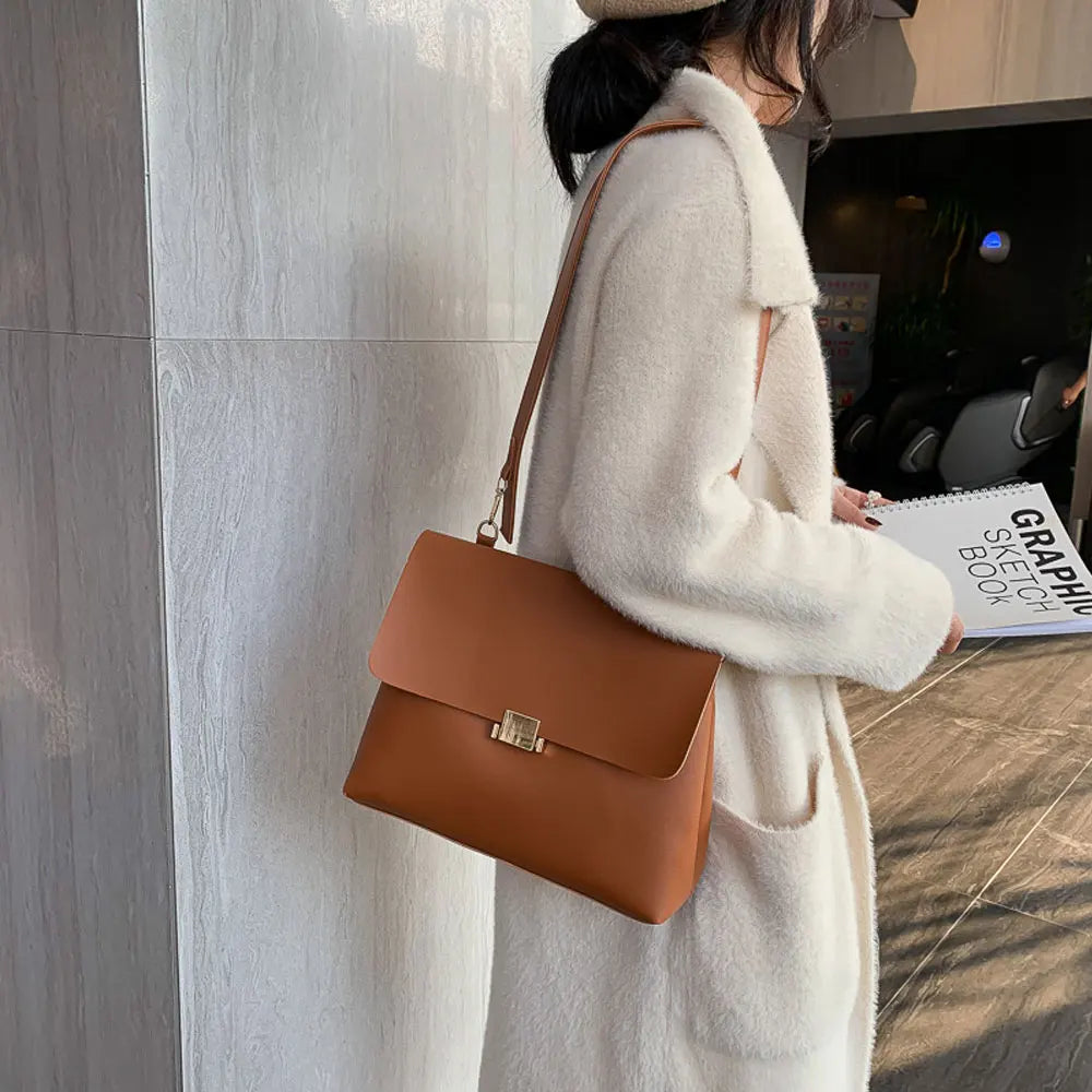Vintage PU Leather Shoulder Bag Women's High Capacity Handbag