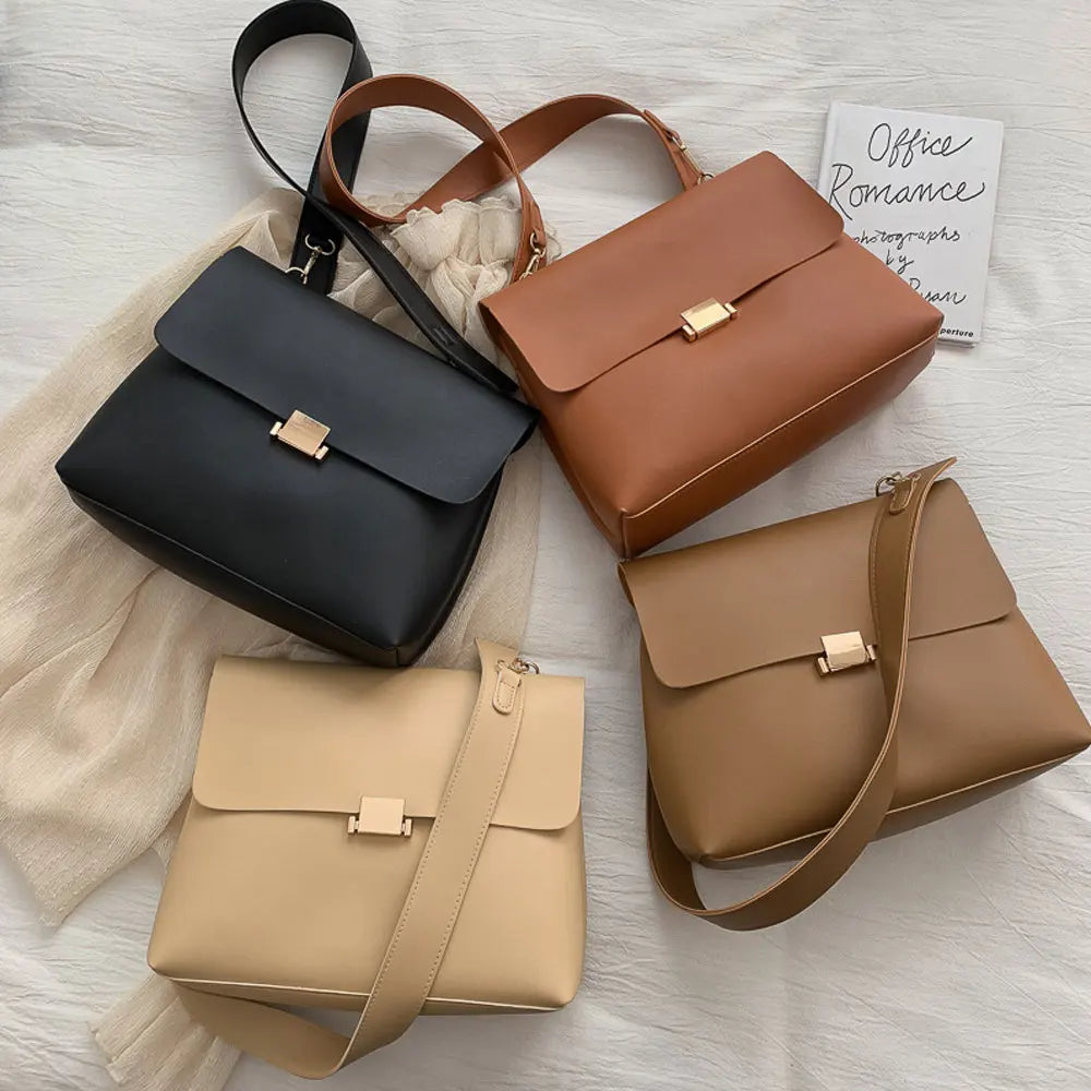 Vintage PU Leather Shoulder Bag Women's High Capacity Handbag