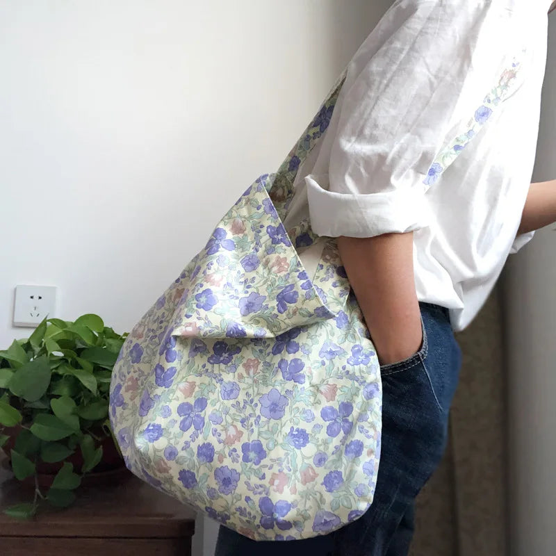 Vintage Floral Shoulder Crossbody Bag for Women Retro Female Thin Cotton Cloth