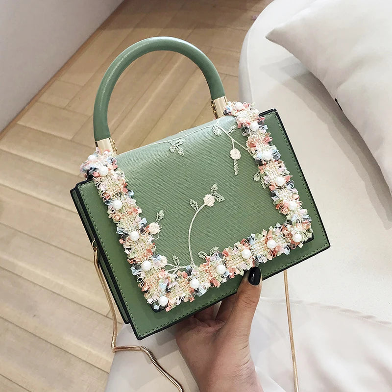 Vintage Flower Lace Crossbody Bag Chain Ladies Messenger Bag E