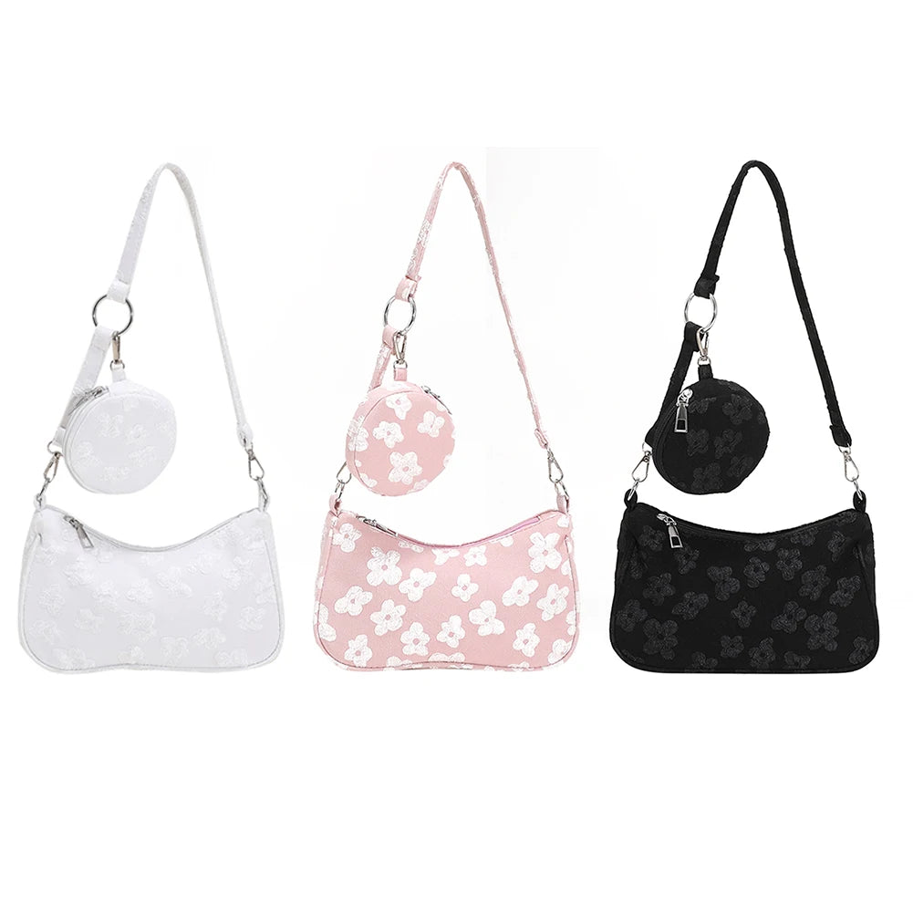 Vintage Flower Print Crossbody Bags with Round Purse Pendant