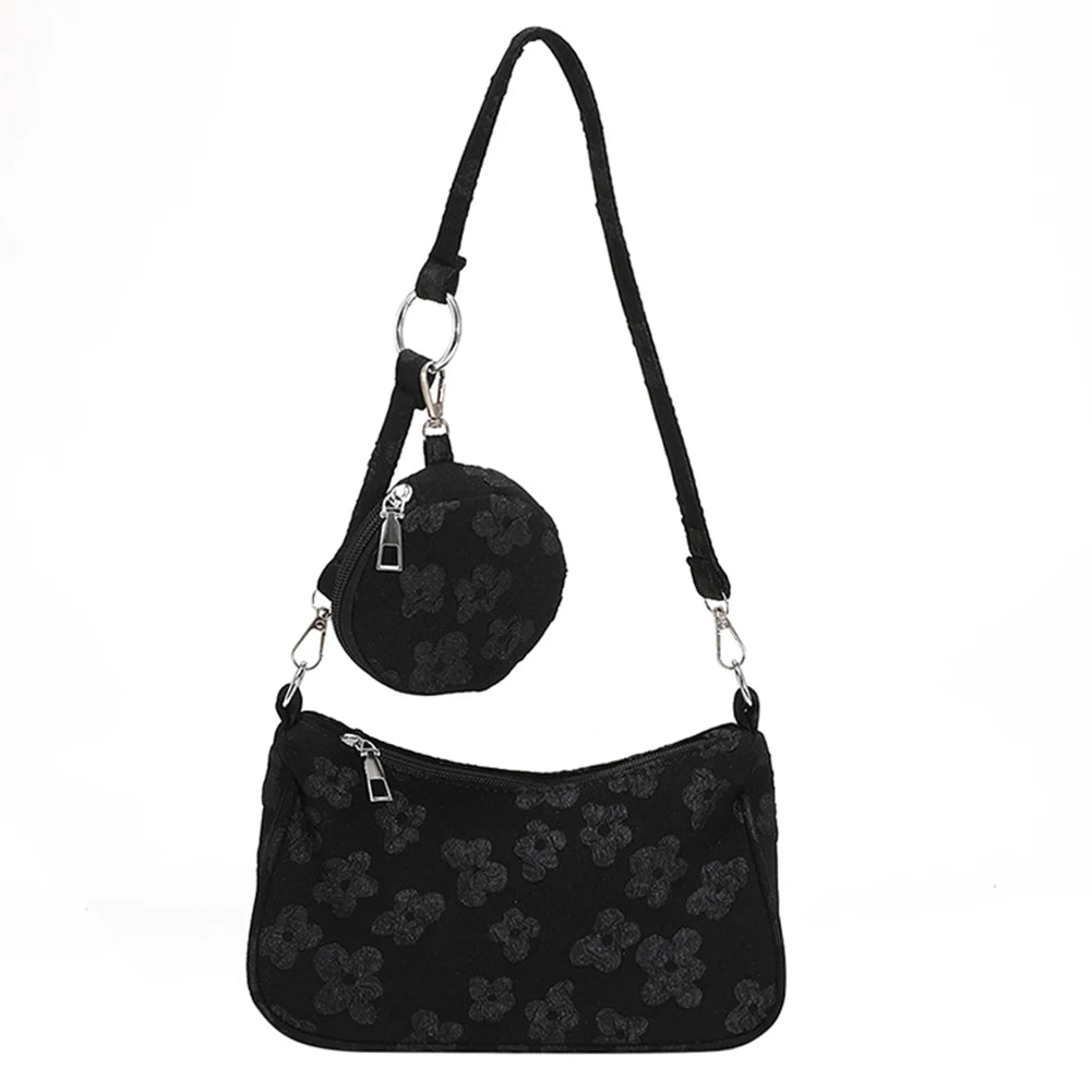 Vintage Flower Print Crossbody Bags with Round Purse Pendant