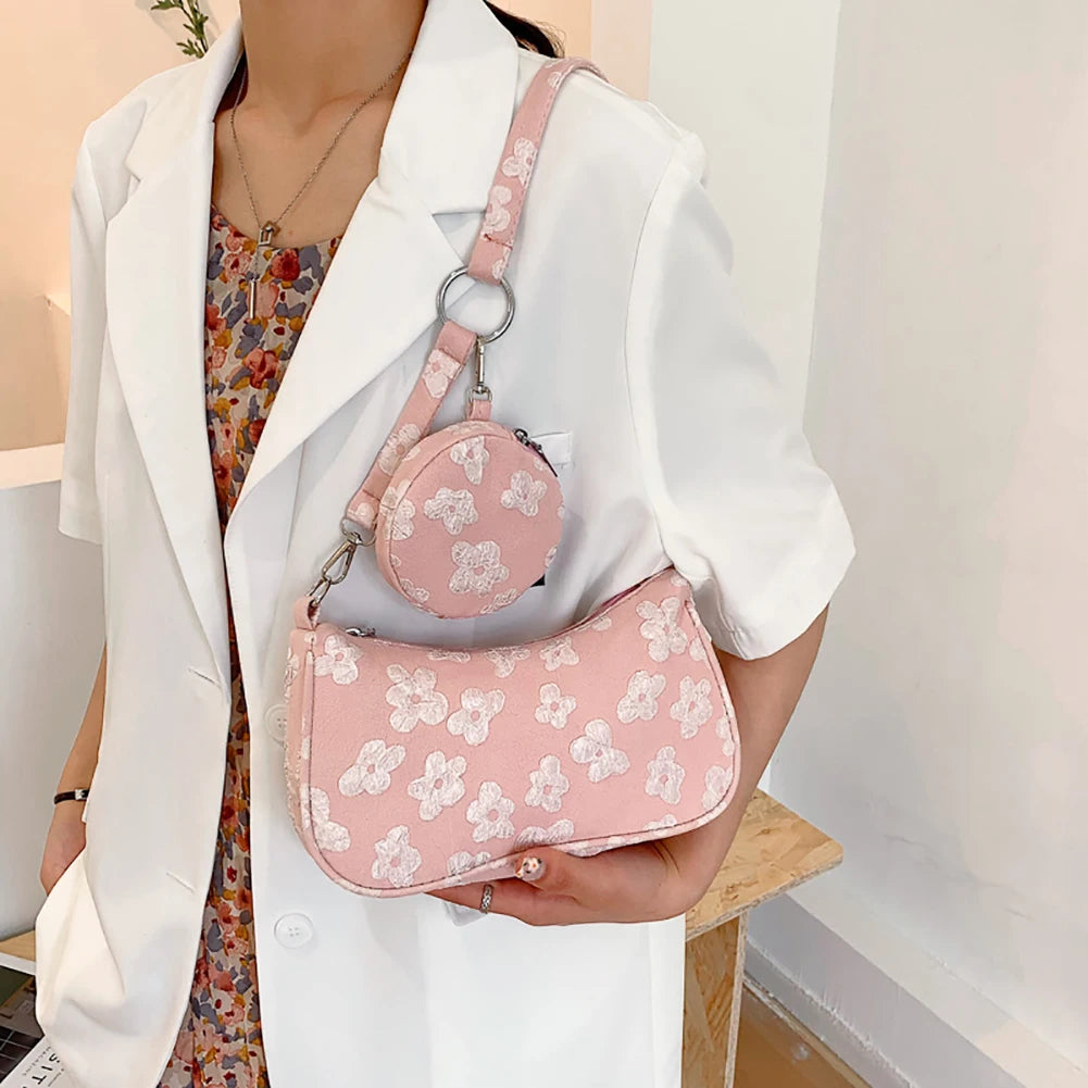 Vintage Flower Printing Shoulder Underarm Bag for Women