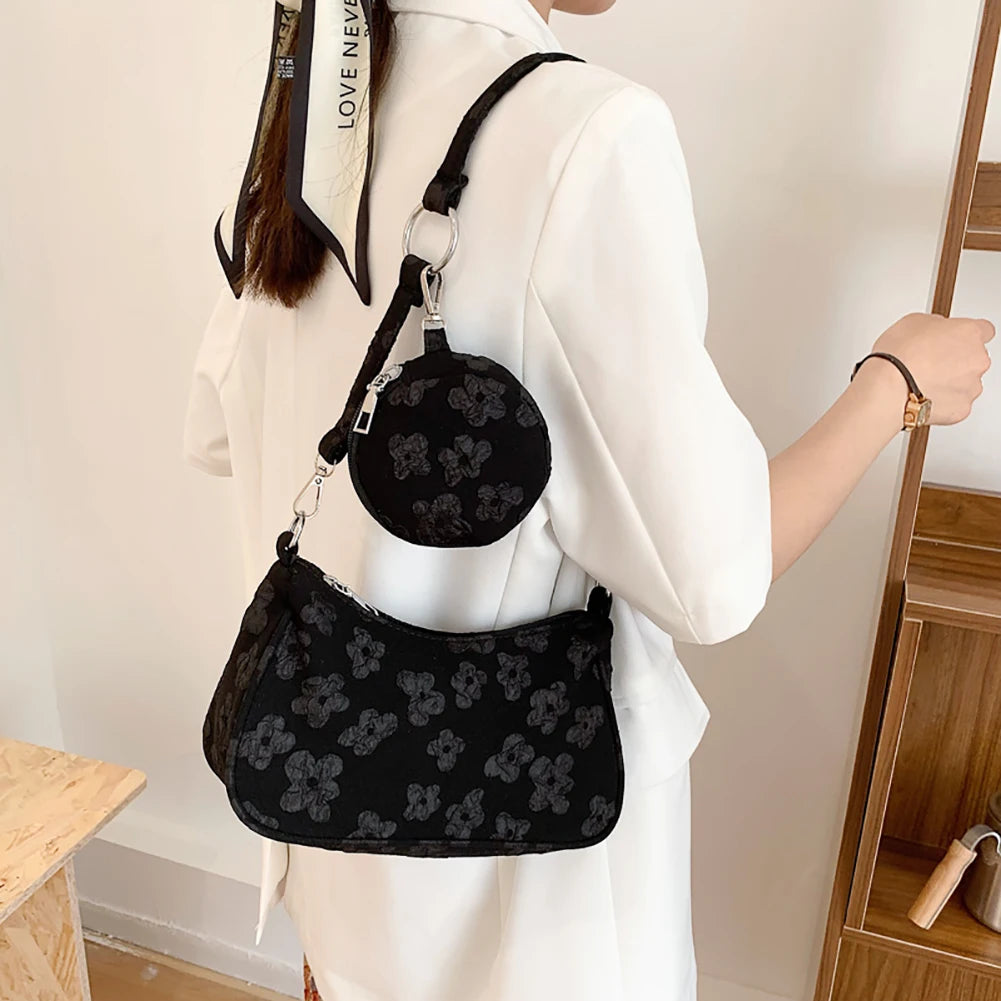 Vintage Flower Printing Shoulder Underarm Bag for Women