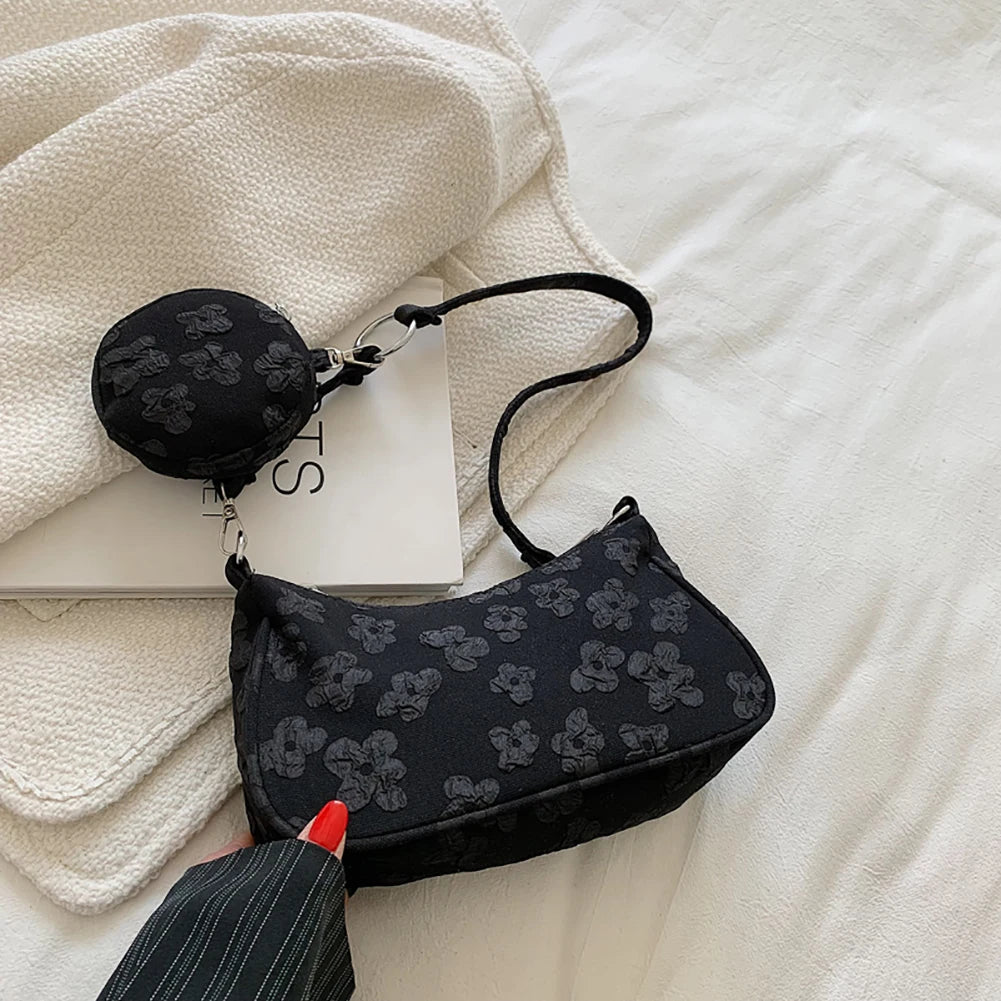 Vintage Flower Printing Shoulder Underarm Bags for Women