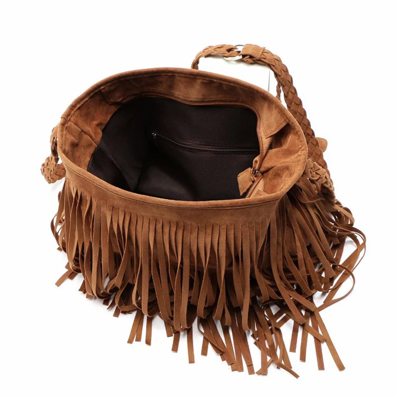 Frosted PU Leather Fringe Tassel Women Handbag