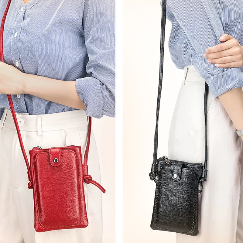 Vintage Leather Cell Phone Bag Soft Real Cowhide Crossbody Shoulder Bag