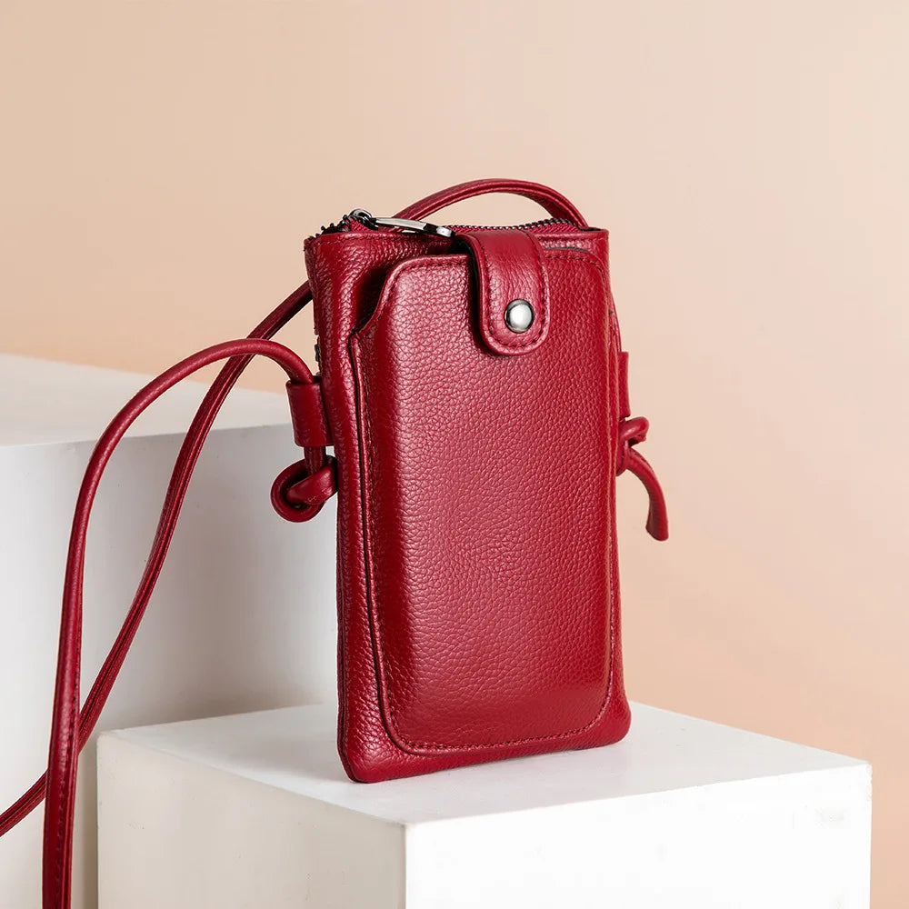 Vintage Leather Cell Phone Bag Soft Real Cowhide Crossbody Shoulder Bag