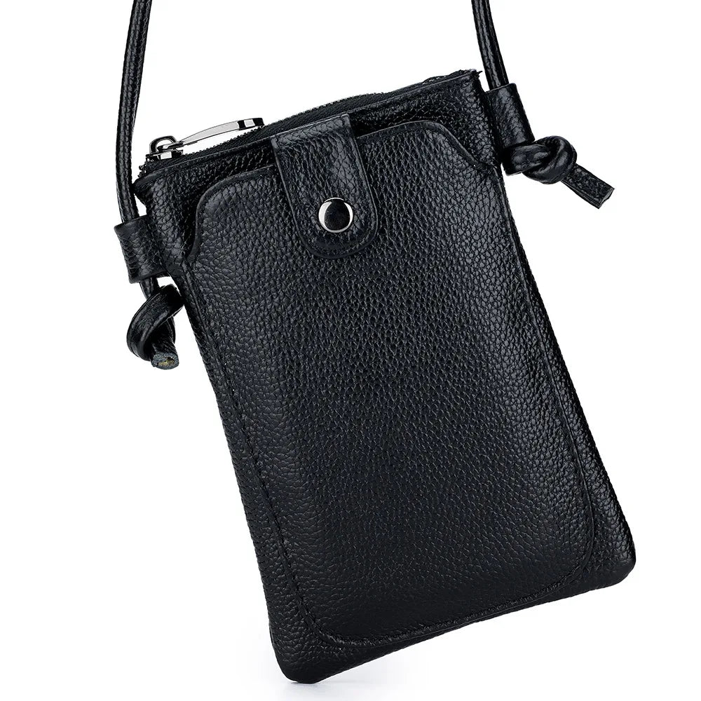 Vintage Leather Cell Phone Bag Soft Real Cowhide Crossbody Shoulder Bag