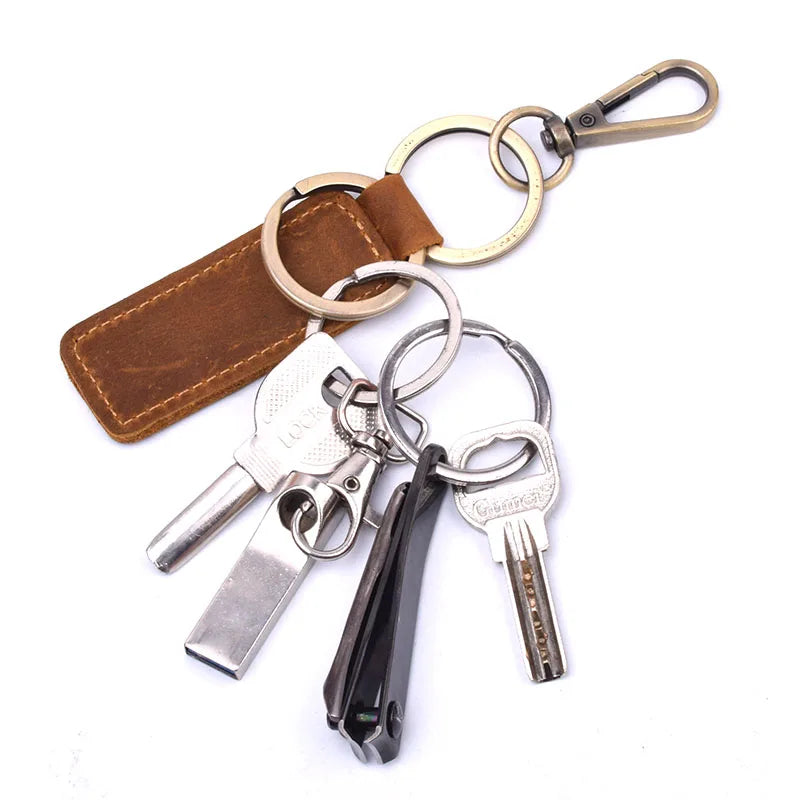 Vintage Leather + Copper Car Key Case Holder Ring Men Women's Key Chain Wallet