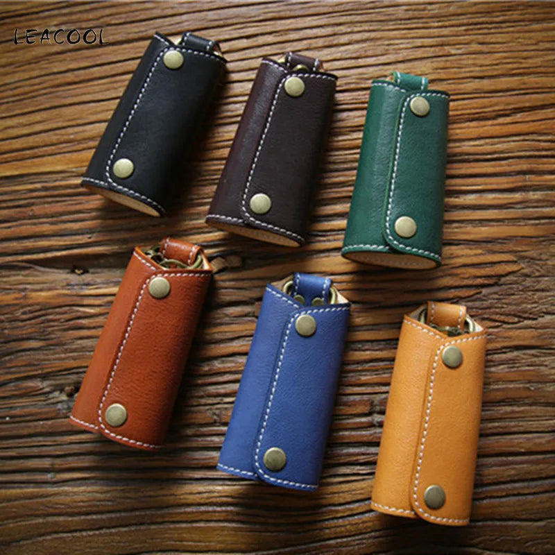 Vintage Leather Key Wallet Men Women Car Key Bag Function Key Case