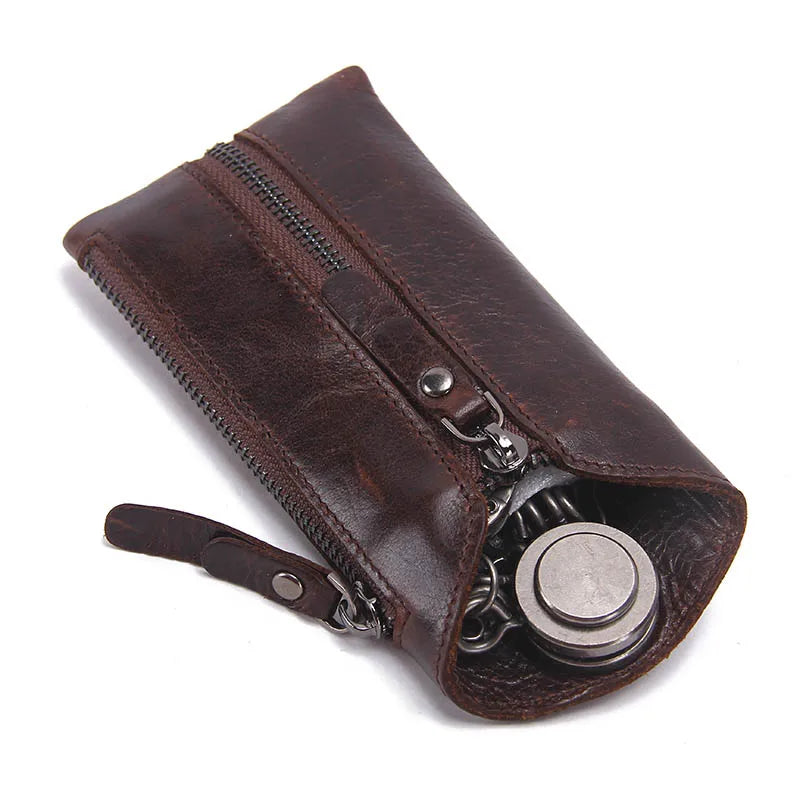 Vintage Leather Key Pouch Key Wallet Zipper Keychain Women Men