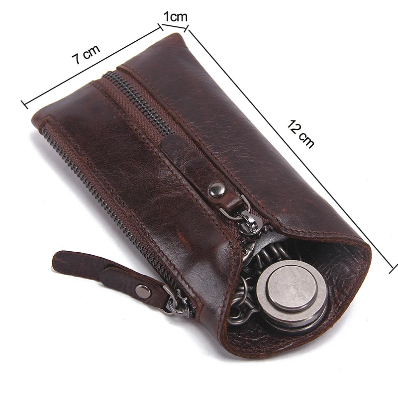 Vintage Leather Key Pouch Key Wallet Zipper Keychain Women Men