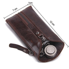 Vintage Leather Key Pouch Key Wallet Zipper Keychain Women Men