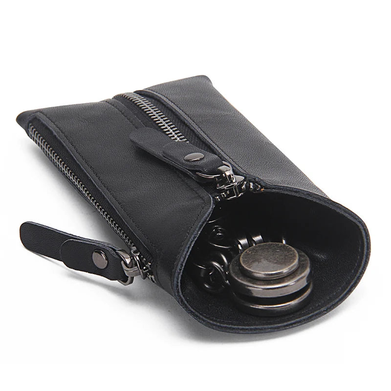 Vintage Leather Key Pouch Key Wallet Zipper Keychain Women Men