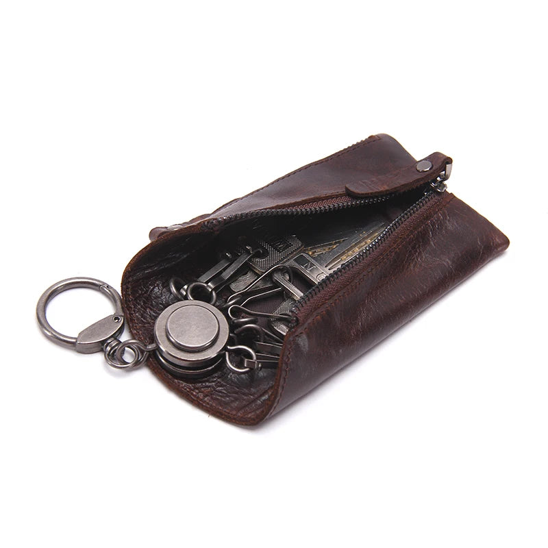 Vintage Leather Key Pouch Key Wallet Zipper Keychain Women Men