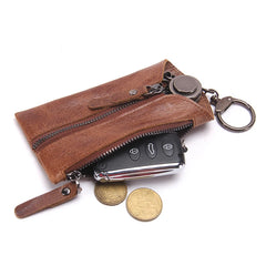 Vintage Leather Key Pouch Key Wallet Zipper Keychain Women Men