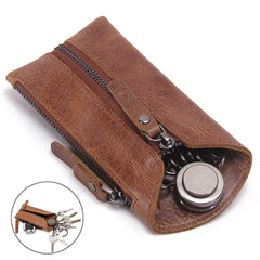 Vintage Leather Key Pouch Key Wallet Zipper Keychain Women Men