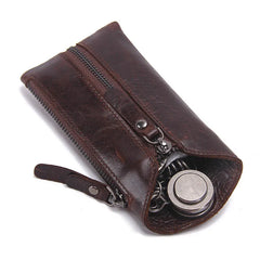 Vintage Leather Key Pouch Key Wallet Zipper Keychain Women Men