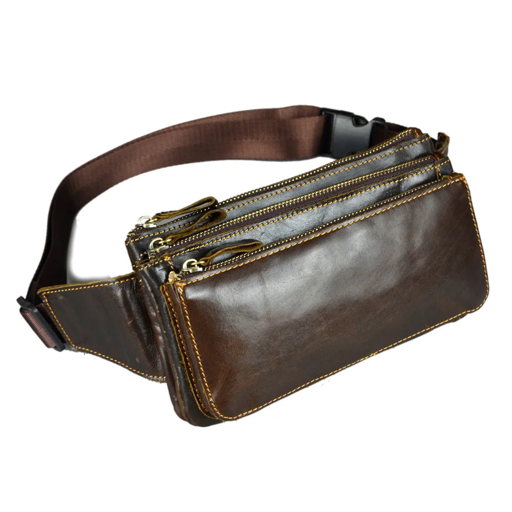 Vintage Leather Waist Bags Men Belt Bag Male Chest Crossbody bags