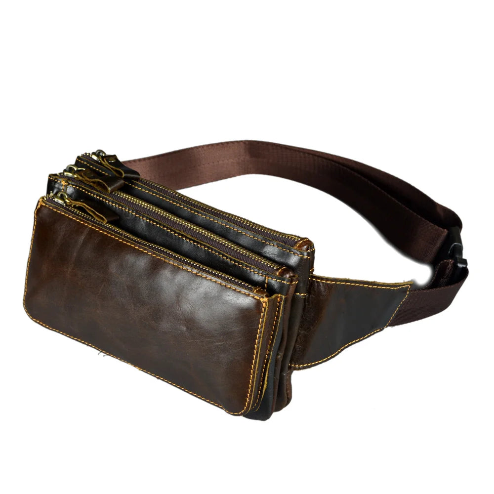 Vintage Leather Waist Bags Men Belt Bag Male Chest Crossbody bags