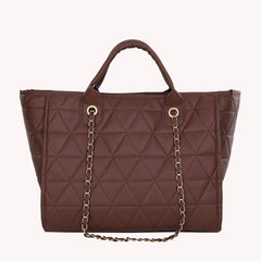 Vintage Geometric PU Leather Chain Shoulder Bag Women Casual Top-Handle Bag