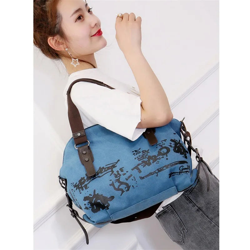 Vintage Graffiti Women Bag Canvas Handbag Female Famous Shoulder Bag Ladies Tote