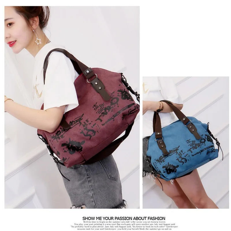 Vintage Graffiti Women Bag Canvas Handbag Female Famous Shoulder Bag Ladies Tote