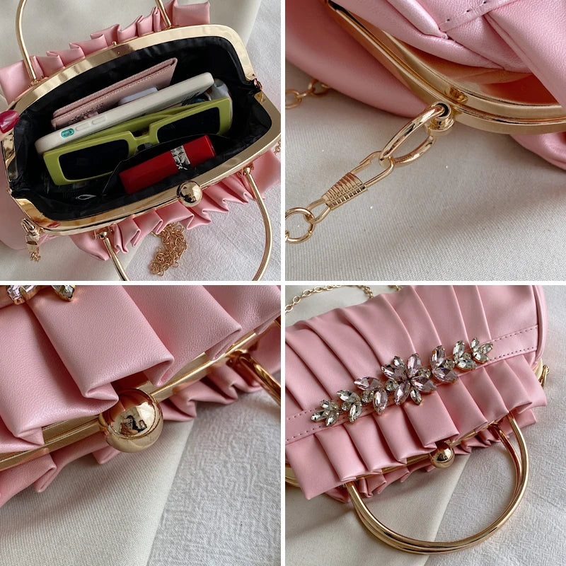 Vintage Diamond Pleated Clutch Shoulder Bag