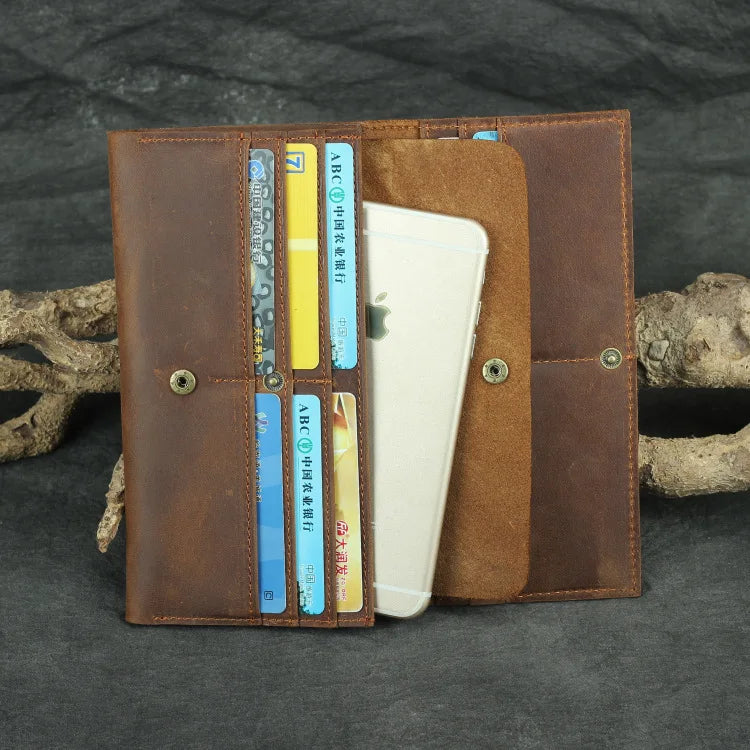 Vintage Crazy Horse Leather Men Wallet Long