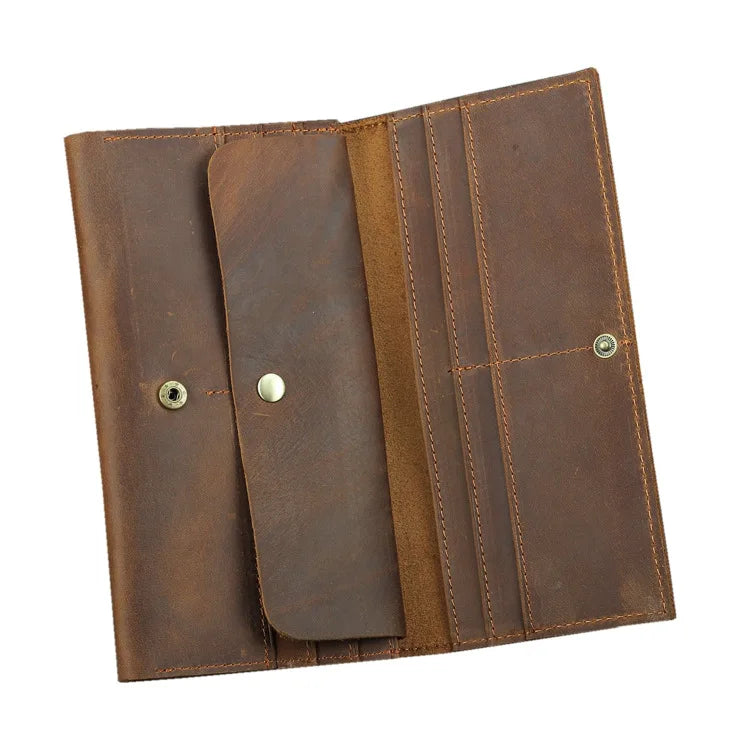 Vintage Crazy Horse Leather Men Wallet Long
