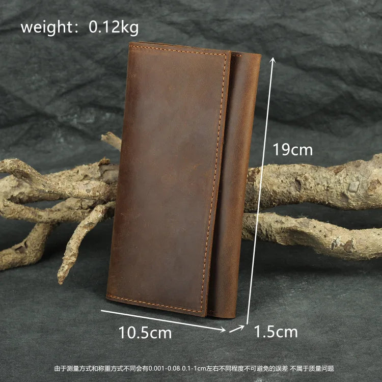 Vintage Crazy Horse Leather Men Wallet Long