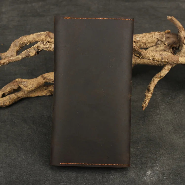 Vintage Crazy Horse Leather Men Wallet Long