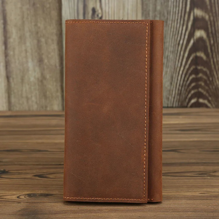 Vintage Crazy Horse Leather Men Wallet Long
