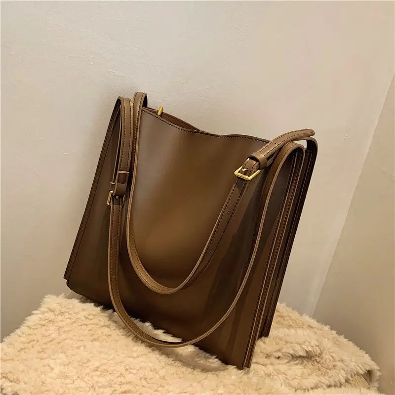 Vintage High Shoulder Bag Women PU Leather Tote Bags Ladies Hasp Handbag