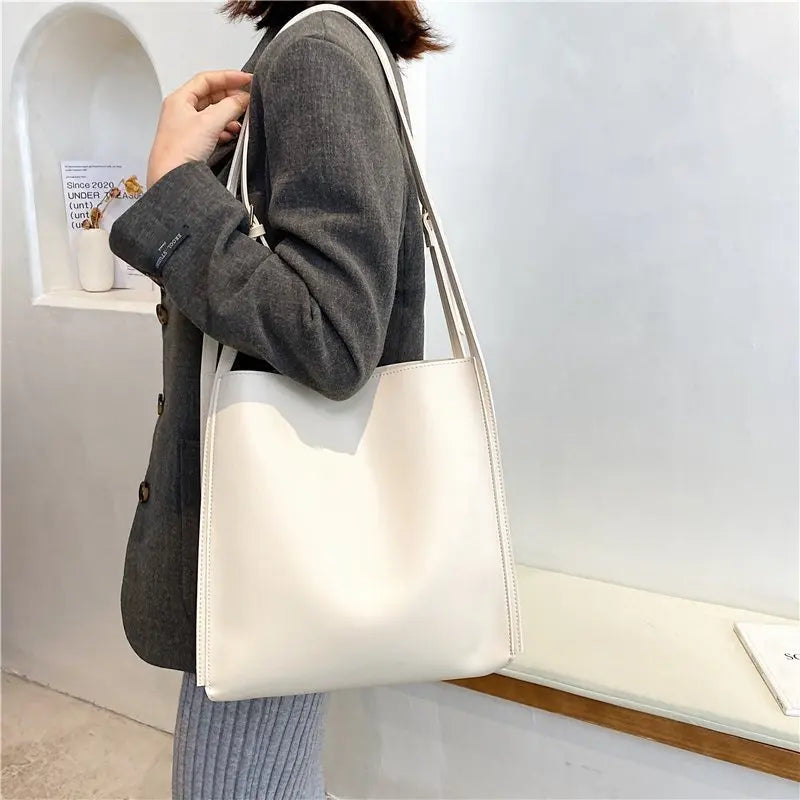 Vintage High Shoulder Bag Women PU Leather Tote Bags Ladies Hasp Handbag