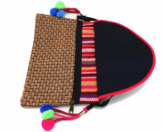Vintage Hmong Tribal Embroidered Shoulder Bag with Pom Charm