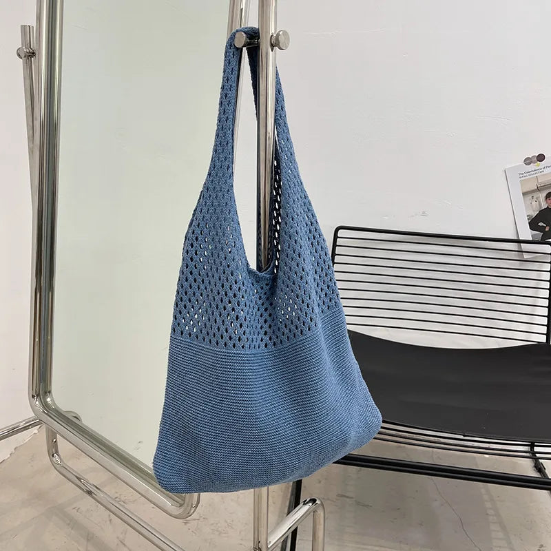 Vintage Hollow Woven Underarm Shoulder Bag Knitted Handbag for Women
