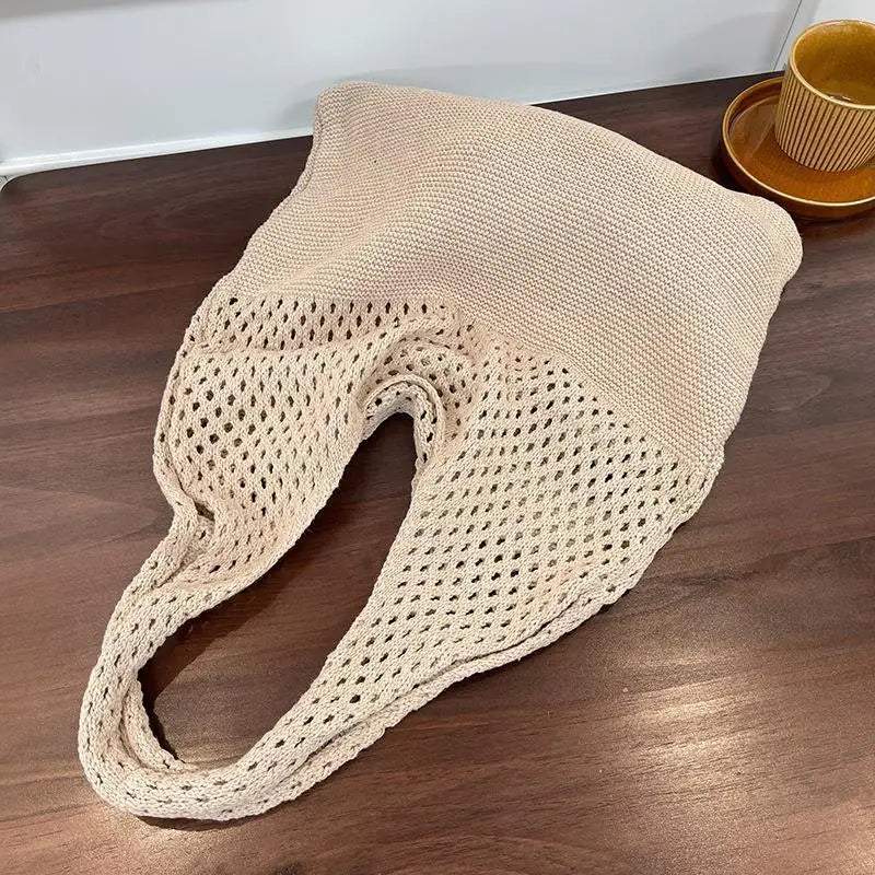 Vintage Hollow Woven Underarm Shoulder Bag Knitted Handbag for Women