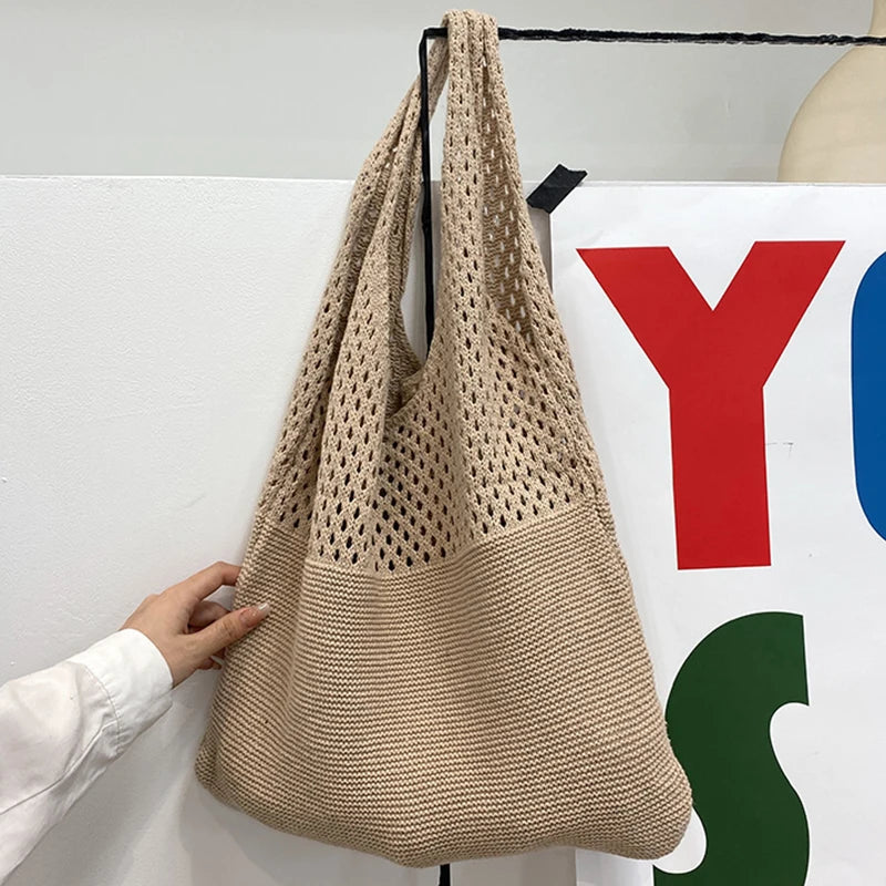 Vintage Hollow Woven Underarm Shoulder Bag Knitted Handbag for Women